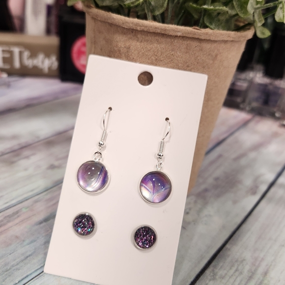 Chic Silver and Purple Earrings Set - Picture 4 of 10